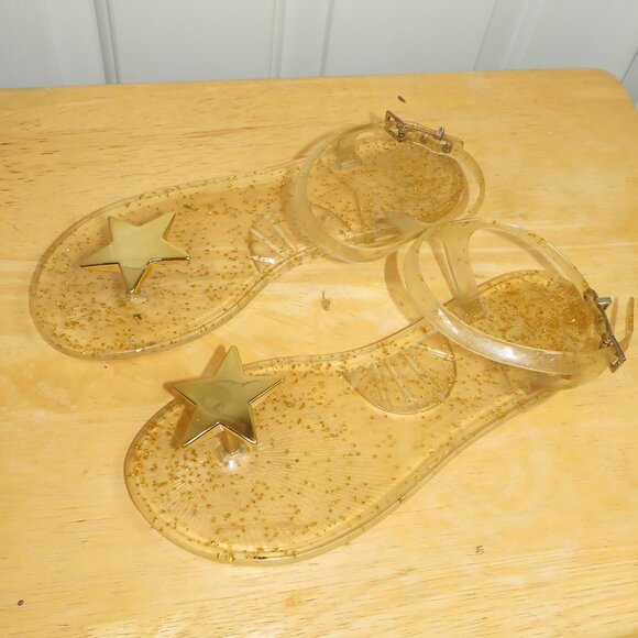 Katy Perry Collections Shoes - Katy Perry The Geli Gold Star Jelly Ankle Strap Sandals Thongs Women’s Size US 8